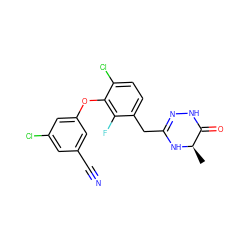 C[C@H]1NC(Cc2ccc(Cl)c(Oc3cc(Cl)cc(C#N)c3)c2F)=NNC1=O ZINC000040395428