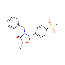 C[C@H]1O[C@@H](c2ccc(S(C)(=O)=O)cc2)N(Cc2ccccc2)C1=O ZINC000098084303