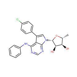 C[C@H]1O[C@@H](n2cc(-c3ccc(Cl)cc3)c3c(Nc4ccccc4)ncnc32)[C@H](O)[C@@H]1O ZINC000013809500