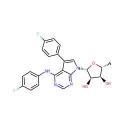 C[C@H]1O[C@@H](n2cc(-c3ccc(F)cc3)c3c(Nc4ccc(F)cc4)ncnc32)[C@H](O)[C@@H]1O ZINC000013809499