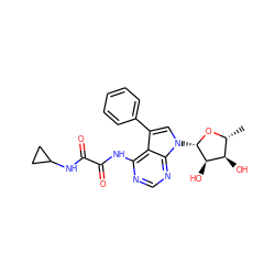 C[C@H]1O[C@@H](n2cc(-c3ccccc3)c3c(NC(=O)C(=O)NC4CC4)ncnc32)[C@H](O)[C@@H]1O ZINC000013676906