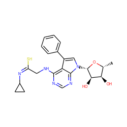 C[C@H]1O[C@@H](n2cc(-c3ccccc3)c3c(NC/C(S)=N\C4CC4)ncnc32)[C@H](O)[C@@H]1O ZINC000013676904