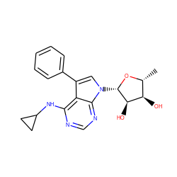 C[C@H]1O[C@@H](n2cc(-c3ccccc3)c3c(NC4CC4)ncnc32)[C@H](O)[C@@H]1O ZINC000013676857