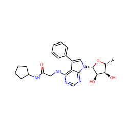 C[C@H]1O[C@@H](n2cc(-c3ccccc3)c3c(NCC(=O)NC4CCCC4)ncnc32)[C@H](O)[C@@H]1O ZINC000013676883