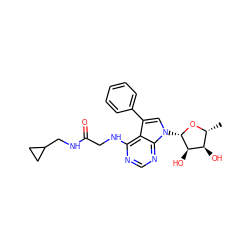 C[C@H]1O[C@@H](n2cc(-c3ccccc3)c3c(NCC(=O)NCC4CC4)ncnc32)[C@H](O)[C@@H]1O ZINC000013676879