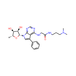 C[C@H]1O[C@@H](n2cc(-c3ccccc3)c3c(NCC(=O)NCCCN(C)C)ncnc32)[C@H](O)[C@@H]1O ZINC000013676900