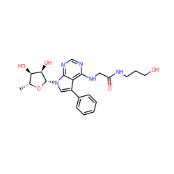 C[C@H]1O[C@@H](n2cc(-c3ccccc3)c3c(NCC(=O)NCCCO)ncnc32)[C@H](O)[C@@H]1O ZINC000013676893