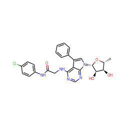 C[C@H]1O[C@@H](n2cc(-c3ccccc3)c3c(NCC(=O)Nc4ccc(Cl)cc4)ncnc32)[C@H](O)[C@@H]1O ZINC000013676887