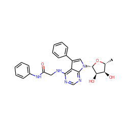 C[C@H]1O[C@@H](n2cc(-c3ccccc3)c3c(NCC(=O)Nc4ccccc4)ncnc32)[C@H](O)[C@@H]1O ZINC000013676885