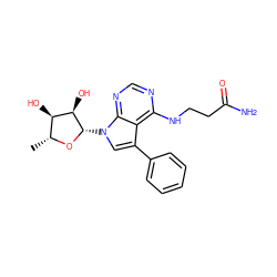 C[C@H]1O[C@@H](n2cc(-c3ccccc3)c3c(NCCC(N)=O)ncnc32)[C@H](O)[C@@H]1O ZINC000013676914