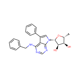 C[C@H]1O[C@@H](n2cc(-c3ccccc3)c3c(NCc4ccccc4)ncnc32)[C@H](O)[C@@H]1O ZINC000013809495