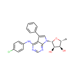 C[C@H]1O[C@@H](n2cc(-c3ccccc3)c3c(Nc4ccc(Cl)cc4)ncnc32)[C@H](O)[C@@H]1O ZINC000013809509