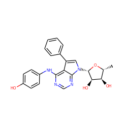 C[C@H]1O[C@@H](n2cc(-c3ccccc3)c3c(Nc4ccc(O)cc4)ncnc32)[C@H](O)[C@@H]1O ZINC000013809497