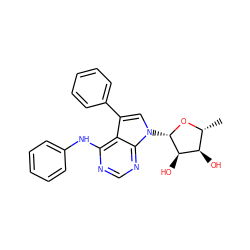 C[C@H]1O[C@@H](n2cc(-c3ccccc3)c3c(Nc4ccccc4)ncnc32)[C@H](O)[C@@H]1O ZINC000003825443