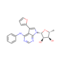 C[C@H]1O[C@@H](n2cc(-c3ccco3)c3c(Nc4ccccc4)ncnc32)[C@H](O)[C@@H]1O ZINC000013809506