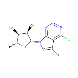 C[C@H]1O[C@@H](n2cc(I)c3c(Cl)ncnc32)[C@H](O)[C@@H]1O ZINC000013809447