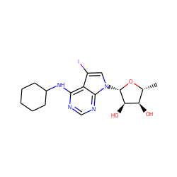 C[C@H]1O[C@@H](n2cc(I)c3c(NC4CCCCC4)ncnc32)[C@H](O)[C@@H]1O ZINC000013809489