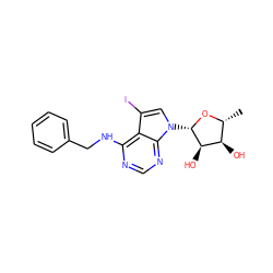 C[C@H]1O[C@@H](n2cc(I)c3c(NCc4ccccc4)ncnc32)[C@H](O)[C@@H]1O ZINC000013809484