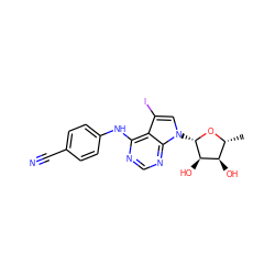 C[C@H]1O[C@@H](n2cc(I)c3c(Nc4ccc(C#N)cc4)ncnc32)[C@H](O)[C@@H]1O ZINC000013809490