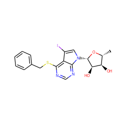 C[C@H]1O[C@@H](n2cc(I)c3c(SCc4ccccc4)ncnc32)[C@H](O)[C@@H]1O ZINC000013809474