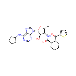 C[C@H]1O[C@@H](n2cnc3c(NC4CCCC4)ncnc32)[C@H](O)[C@H]1NC(=O)[C@@H]1CCCC[C@H]1C(=O)c1cccs1 ZINC000029547899