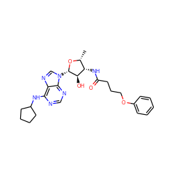 C[C@H]1O[C@@H](n2cnc3c(NC4CCCC4)ncnc32)[C@H](O)[C@H]1NC(=O)CCCOc1ccccc1 ZINC000013473191