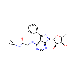 C[C@H]1O[C@@H](n2nc(-c3ccccc3)c3c(NCC(=O)NC4CC4)ncnc32)[C@H](O)[C@@H]1O ZINC000013676930