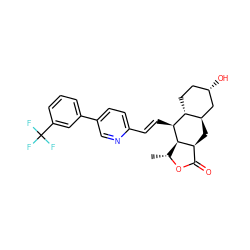 C[C@H]1OC(=O)[C@@H]2C[C@@H]3C[C@@H](O)CC[C@H]3[C@H](/C=C/c3ccc(-c4cccc(C(F)(F)F)c4)cn3)[C@H]12 ZINC000003940303