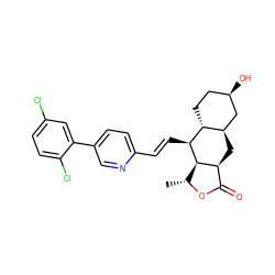 C[C@H]1OC(=O)[C@@H]2C[C@@H]3C[C@H](O)CC[C@H]3[C@H](/C=C/c3ccc(-c4cc(Cl)ccc4Cl)cn3)[C@H]12 ZINC000034802904