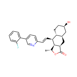 C[C@H]1OC(=O)[C@@H]2C[C@@H]3C[C@H](O)CC[C@H]3[C@H](/C=C/c3ccc(-c4ccccc4F)cn3)[C@H]12 ZINC000034802884