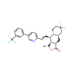 C[C@H]1OC(=O)[C@@H]2C[C@@H]3CC(F)(F)CC[C@H]3[C@H](/C=C/c3ccc(-c4cccc(C(F)(F)F)c4)cn3)[C@H]12 ZINC000034802926