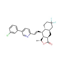 C[C@H]1OC(=O)[C@@H]2C[C@@H]3CC(F)(F)CC[C@H]3[C@H](/C=C/c3ccc(-c4cccc(Cl)c4)cn3)[C@H]12 ZINC000028604524