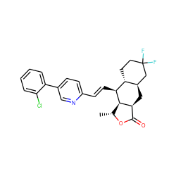 C[C@H]1OC(=O)[C@@H]2C[C@@H]3CC(F)(F)CC[C@H]3[C@H](/C=C/c3ccc(-c4ccccc4Cl)cn3)[C@H]12 ZINC000028604531