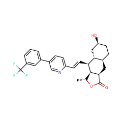 C[C@H]1OC(=O)[C@@H]2C[C@@H]3CC[C@H](O)C[C@H]3[C@H](/C=C/c3ccc(-c4cccc(C(F)(F)F)c4)cn3)[C@H]12 ZINC000028604529