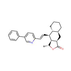 C[C@H]1OC(=O)[C@@H]2C[C@@H]3CCCC[C@H]3[C@H](/C=C/c3ccc(-c4ccccc4)cn3)[C@H]12 ZINC000003940300