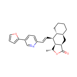 C[C@H]1OC(=O)[C@@H]2C[C@@H]3CCCC[C@H]3[C@H](/C=C/c3ccc(-c4ccco4)cn3)[C@H]12 ZINC000028823108