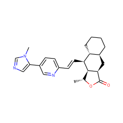 C[C@H]1OC(=O)[C@@H]2C[C@@H]3CCCC[C@H]3[C@H](/C=C/c3ccc(-c4cncn4C)cn3)[C@H]12 ZINC000028823115