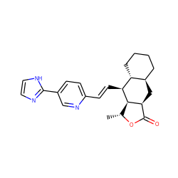 C[C@H]1OC(=O)[C@@H]2C[C@@H]3CCCC[C@H]3[C@H](/C=C/c3ccc(-c4ncc[nH]4)cn3)[C@H]12 ZINC000028823114