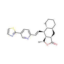 C[C@H]1OC(=O)[C@@H]2C[C@@H]3CCCC[C@H]3[C@H](/C=C/c3ccc(-c4nccs4)cn3)[C@H]12 ZINC000028823113