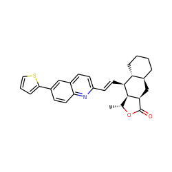 C[C@H]1OC(=O)[C@@H]2C[C@@H]3CCCC[C@H]3[C@H](/C=C/c3ccc4cc(-c5cccs5)ccc4n3)[C@H]12 ZINC000028571644