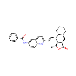 C[C@H]1OC(=O)[C@@H]2C[C@@H]3CCCC[C@H]3[C@H](/C=C/c3ccc4cc(NC(=O)c5ccccc5)ccc4n3)[C@H]12 ZINC000028571577