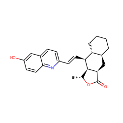 C[C@H]1OC(=O)[C@@H]2C[C@@H]3CCCC[C@H]3[C@H](/C=C/c3ccc4cc(O)ccc4n3)[C@H]12 ZINC000003940297