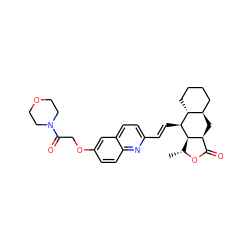 C[C@H]1OC(=O)[C@@H]2C[C@@H]3CCCC[C@H]3[C@H](/C=C/c3ccc4cc(OCC(=O)N5CCOCC5)ccc4n3)[C@H]12 ZINC000028571585