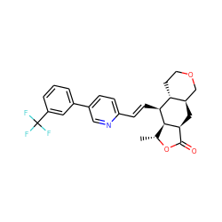 C[C@H]1OC(=O)[C@@H]2C[C@@H]3COCC[C@H]3[C@H](/C=C/c3ccc(-c4cccc(C(F)(F)F)c4)cn3)[C@H]12 ZINC000028712066