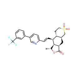 C[C@H]1OC(=O)[C@@H]2C[C@@H]3CS(=O)(=O)CC[C@H]3[C@H](/C=C/c3ccc(-c4cccc(C(F)(F)F)c4)cn3)[C@H]12 ZINC000028712063