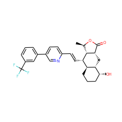 C[C@H]1OC(=O)[C@@H]2C[C@H]3[C@@H](CCC[C@H]3O)[C@H](/C=C/c3ccc(-c4cccc(C(F)(F)F)c4)cn3)[C@H]12 ZINC000028604532