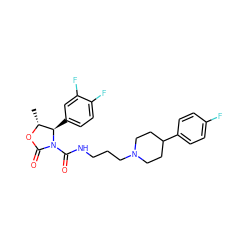 C[C@H]1OC(=O)N(C(=O)NCCCN2CCC(c3ccc(F)cc3)CC2)[C@@H]1c1ccc(F)c(F)c1 ZINC000013913150