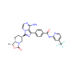 C[C@H]1OC(=O)N2C[C@H](c3nc(-c4ccc(C(=O)Nc5cc(C(F)(F)F)ccn5)cc4)c4c(N)nccn34)CC[C@@H]12 ZINC000145588029