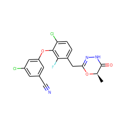 C[C@H]1OC(Cc2ccc(Cl)c(Oc3cc(Cl)cc(C#N)c3)c2F)=NNC1=O ZINC000040880893