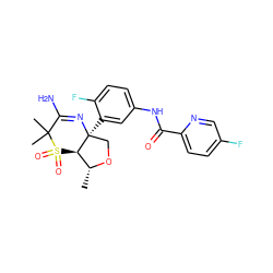 C[C@H]1OC[C@]2(c3cc(NC(=O)c4ccc(F)cn4)ccc3F)N=C(N)C(C)(C)S(=O)(=O)[C@H]12 ZINC000217110961